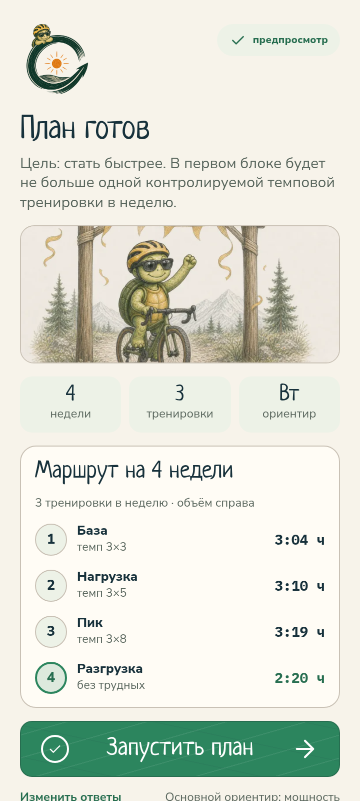 Предпросмотр четырёхнедельного плана SmartPedal
